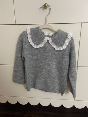 H&M Gray Sweater with White Lace Collar